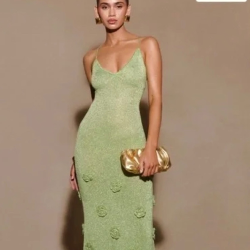 Meshki Suki Metallic Pastel Green Maxi Dress Large